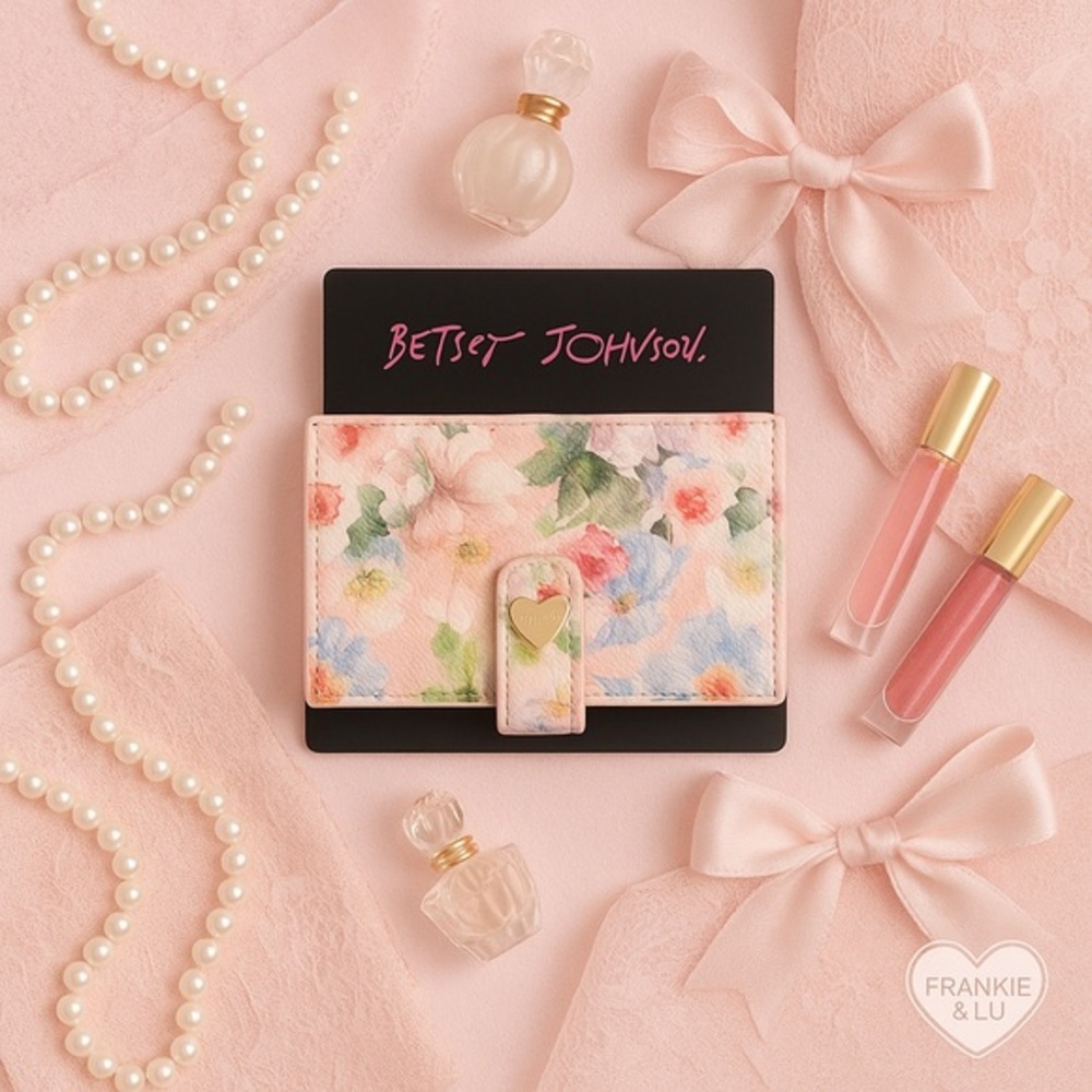 Betsey Johnson Pink Floral Bifold Wallet Heart Hardware NWT